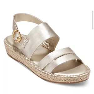 Cole Haan Womens Tilden Gold Leather Espadrilles Shoes New